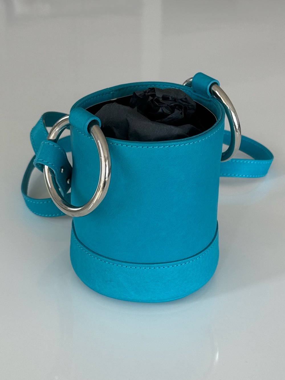 Simon Miller Teal Bucket Shoulder Bag with Silver Rings
